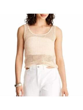 Future Collective Crochet U Neck Tank Sweater Sleeveless Top XXS BEIGE